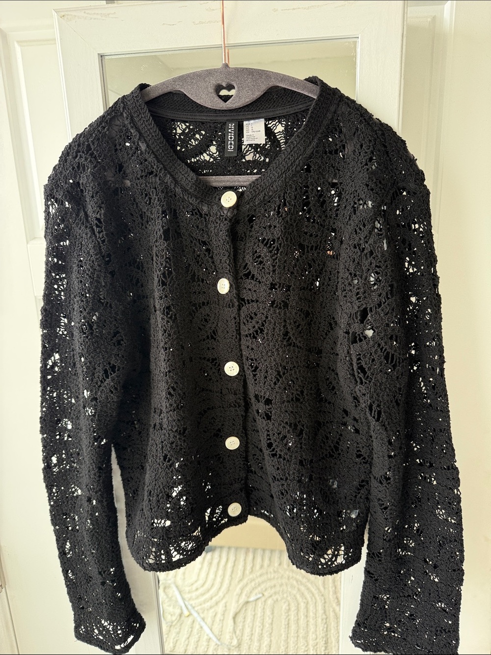 H&M Black Crocheted Button-Up Cardigan